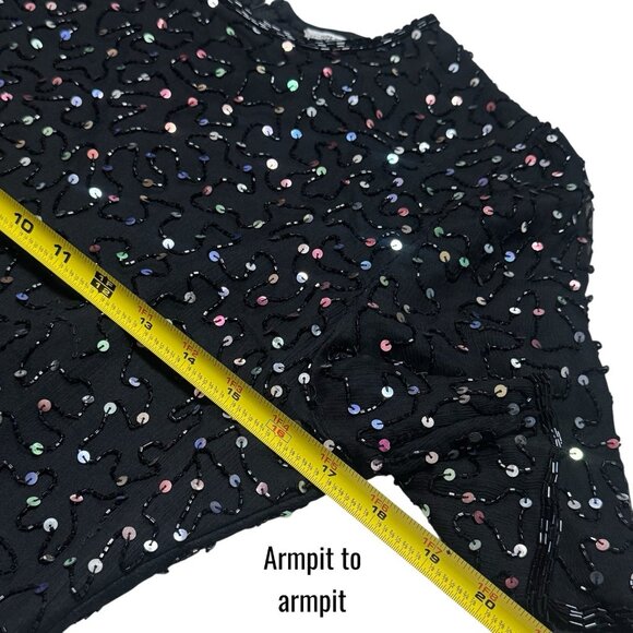 Vintage 100% Silk Rainbow Sequin Beaded Midi Dress Party New Year’s Evening L - Picture 9 of 11